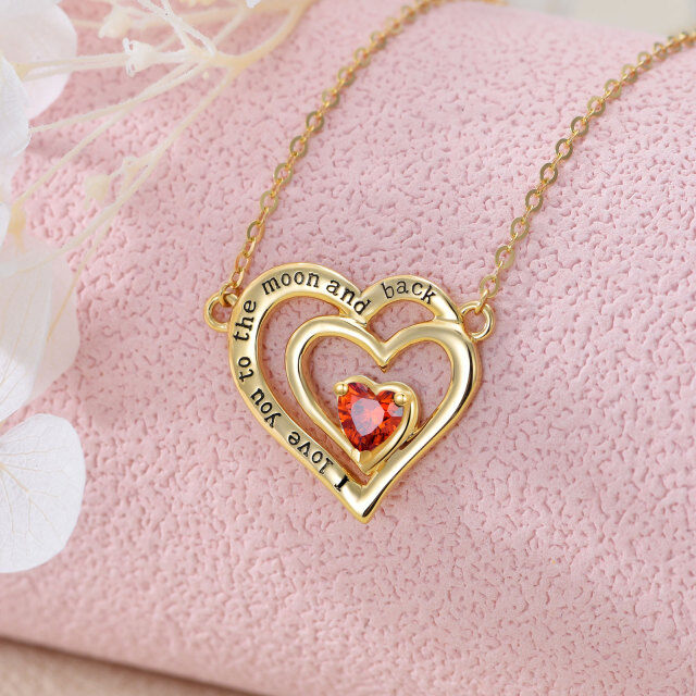 14K Gold Heart Shaped Heart Anhänger Halskette mit eingraviertem Wort-2