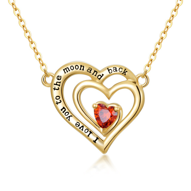 14K Gold Heart Shaped Heart Anhänger Halskette mit eingraviertem Wort-0