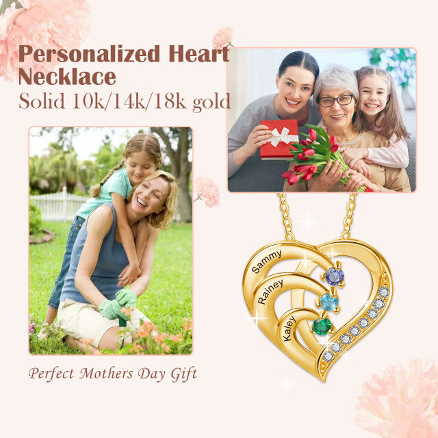 14K Gold Circular Shaped Crystal & Cubic Zirconia Heart Pendant Necklace-4