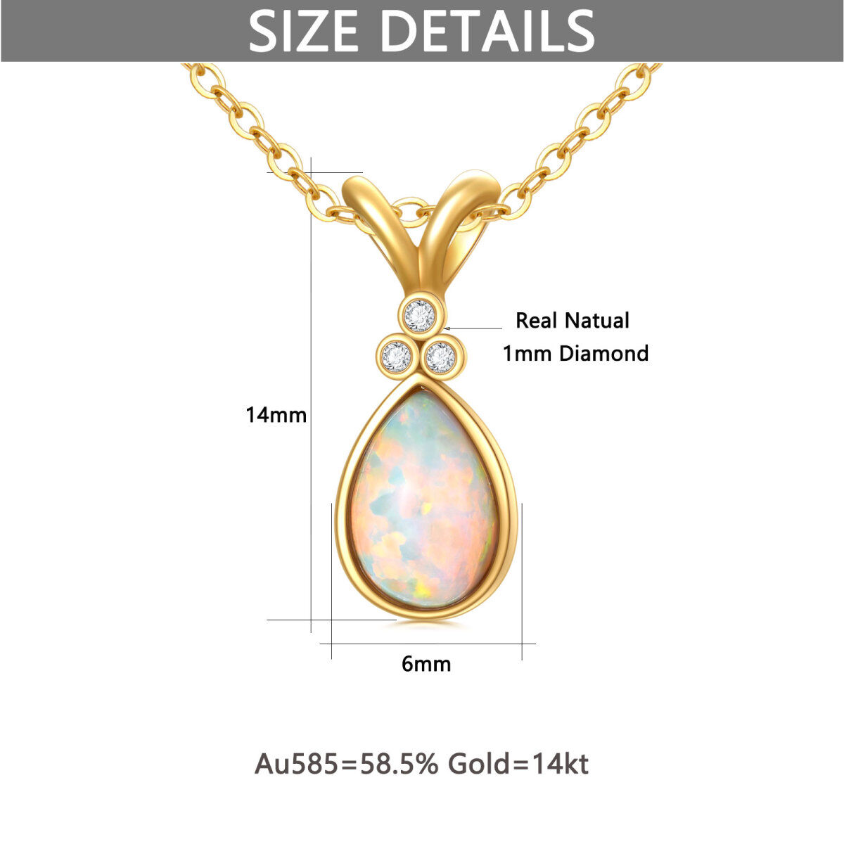 14K Gold Diamond & Orange Opal Drop Shape Pendant Necklace-5