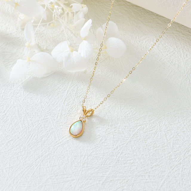 14K Gold Diamond & Orange Opal Drop Shape Pendant Necklace-4