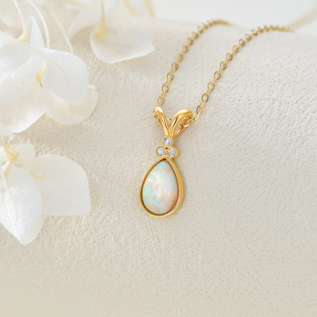 14K Gold Diamond & Orange Opal Drop Shape Pendant Necklace-3