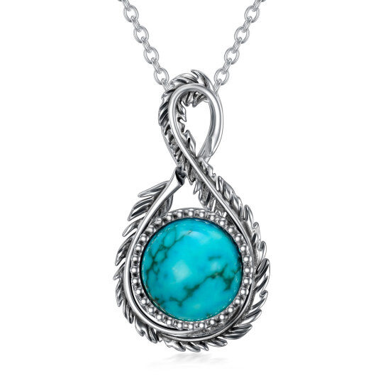 Natural Turquoise Infinity Necklaces for Women Sterling Silver Feather Pendant Jewelry
