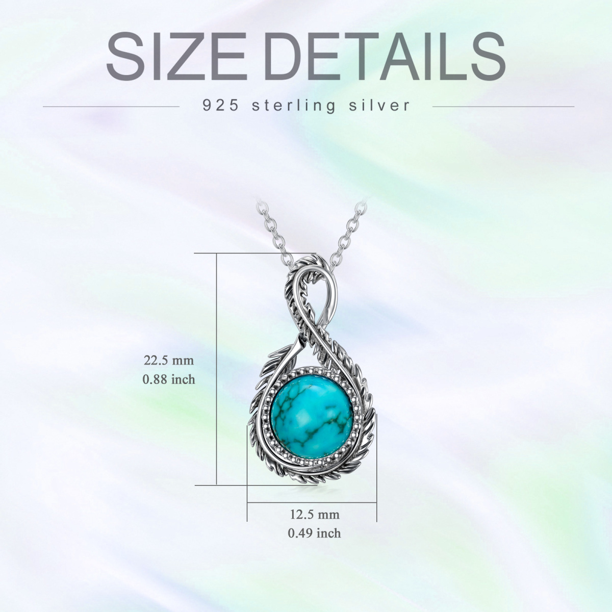 Sterling Silver Circular Shaped Turquoise Feather & Infinity Symbol Pendant Necklace-5