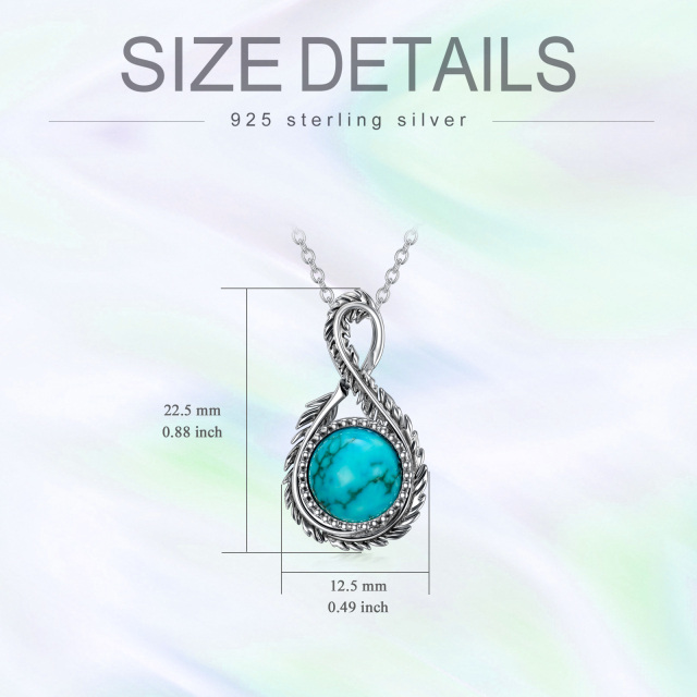 Sterling Silver Circular Shaped Turquoise Feather & Infinity Symbol Pendant Necklace-4