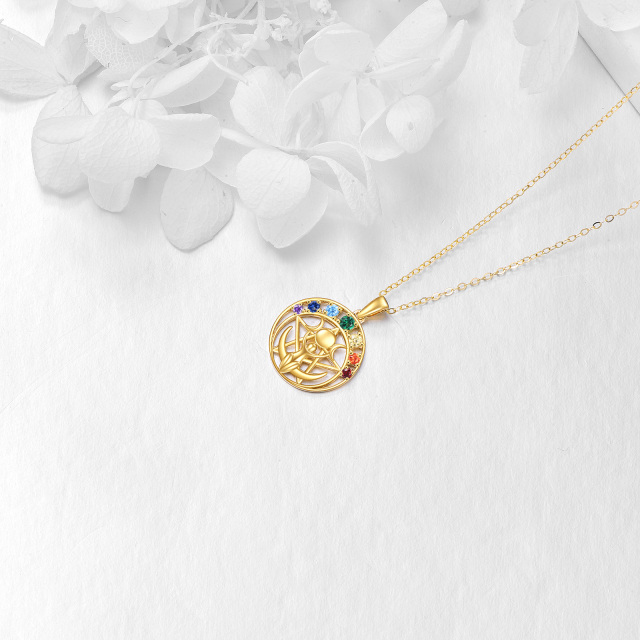 14K Gold Cubic Zirconia Star & Triple Moon Goddess Pendant Necklace-2