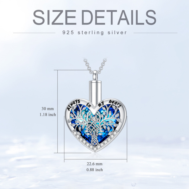 Plata de ley en forma de corazón de cristal Árbol de la Vida Urna Collar para cenizas con cadena de Rolo-2