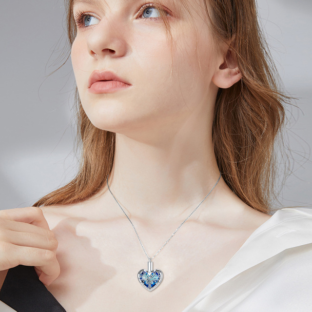 Plata de ley en forma de corazón de cristal Árbol de la Vida Urna Collar para cenizas con cadena de Rolo-1