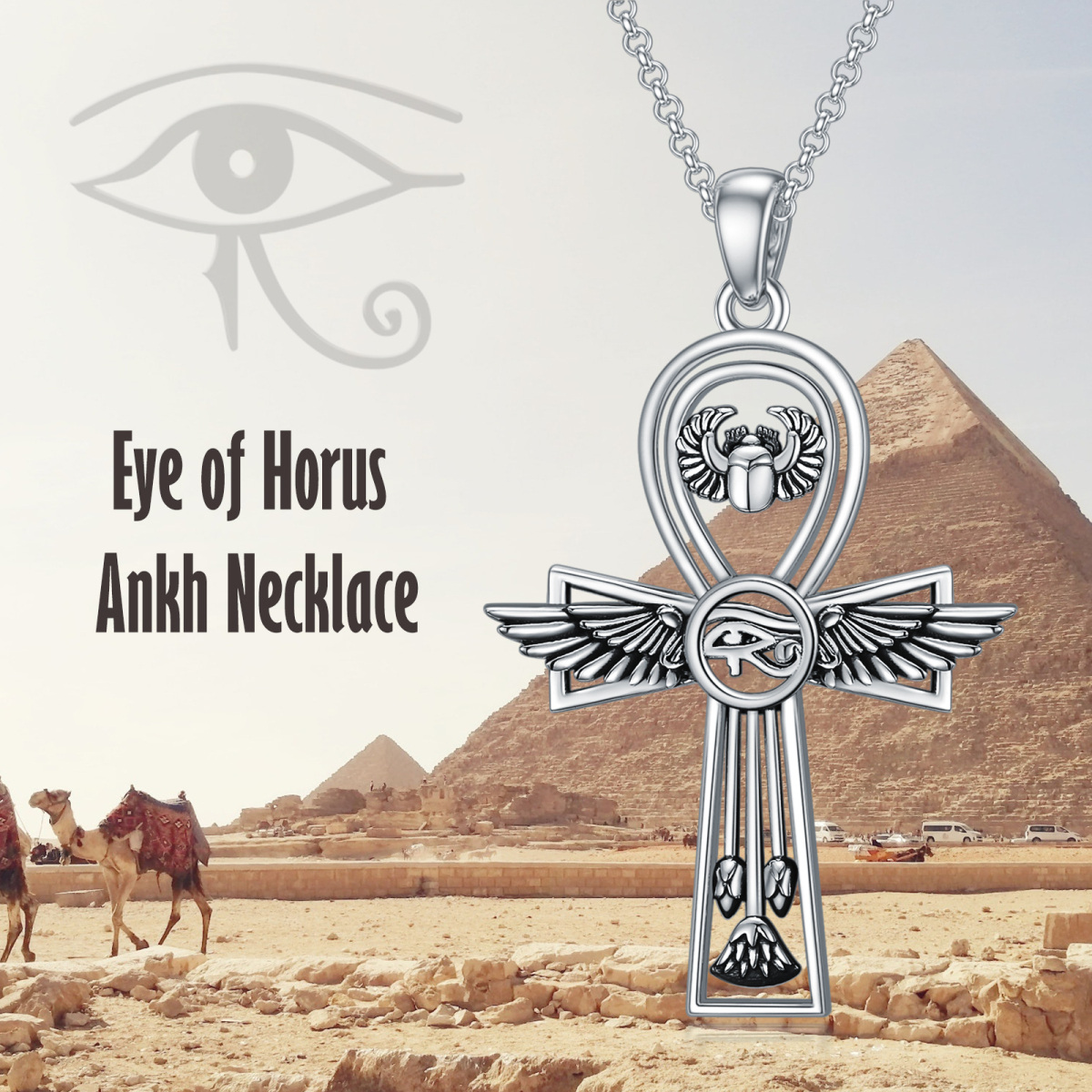 Sterling Silver Cross & Eye Of Horus Pendant Necklace for Men-6