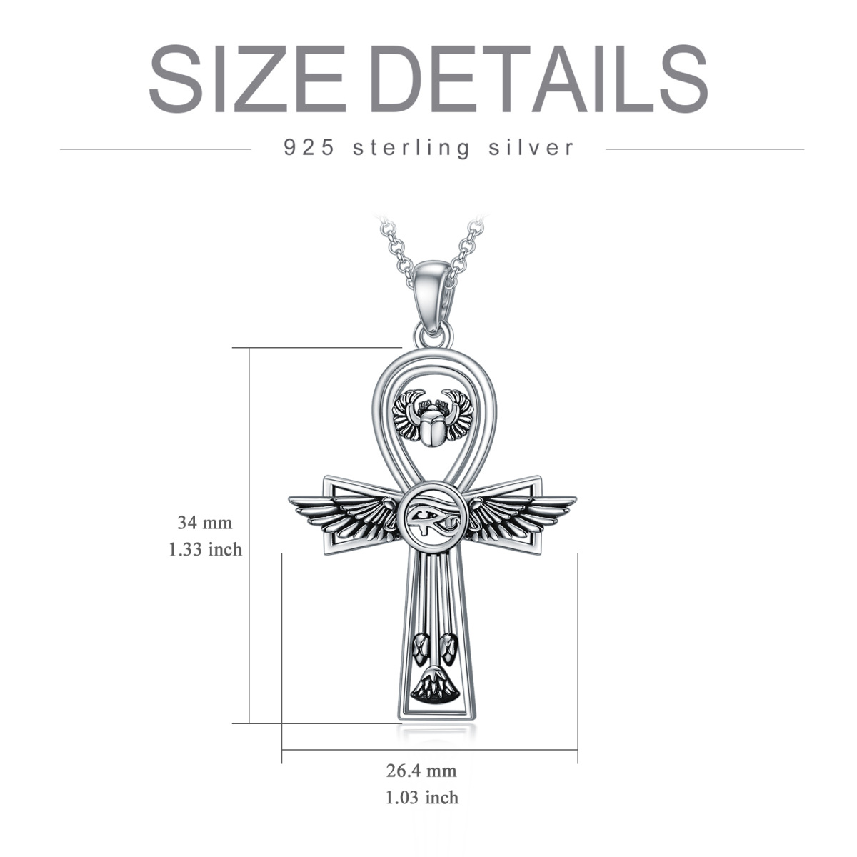 Sterling Silver Cross & Eye Of Horus Pendant Necklace for Men-5