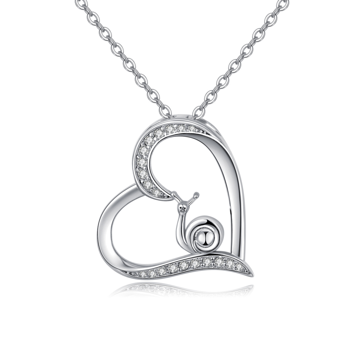 Sterling Silver with Rose Gold Plated Round Zircon Heart Cable Chain Necklace-1