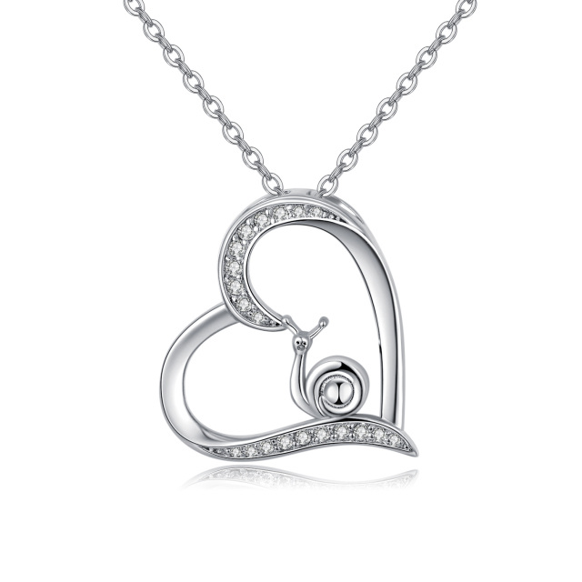 Sterling Silver with Rose Gold Plated Round Zircon Heart Cable Chain Necklace-0