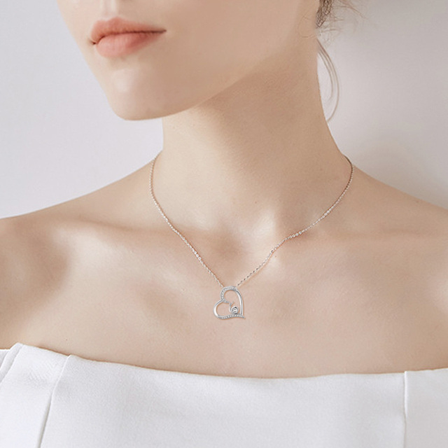 Collier en argent sterling et plaqué or rose avec chaîne à câble en forme de coeur en zirc-1