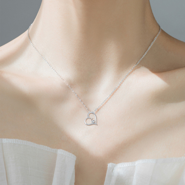 Sterling Silver with Rose Gold Plated Round Zircon Heart Cable Chain Necklace-4