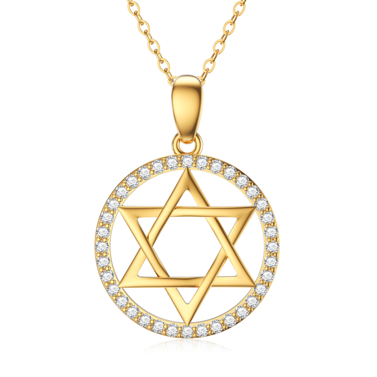 14K Gold Cubic Zirconia Star Of David Pendant Necklace-1