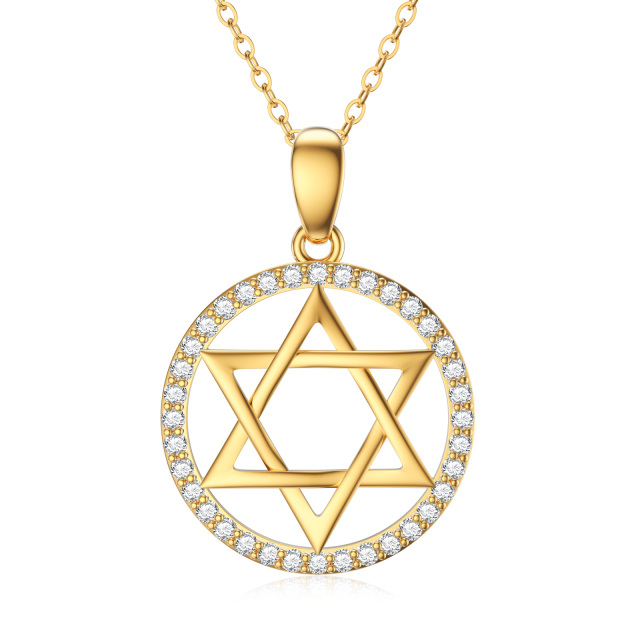 14K Gold Cubic Zirconia Star Of David Pendant Necklace-0