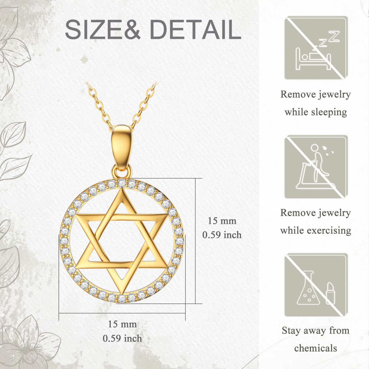 14K Gold Cubic Zirconia Star Of David Pendant Necklace-5