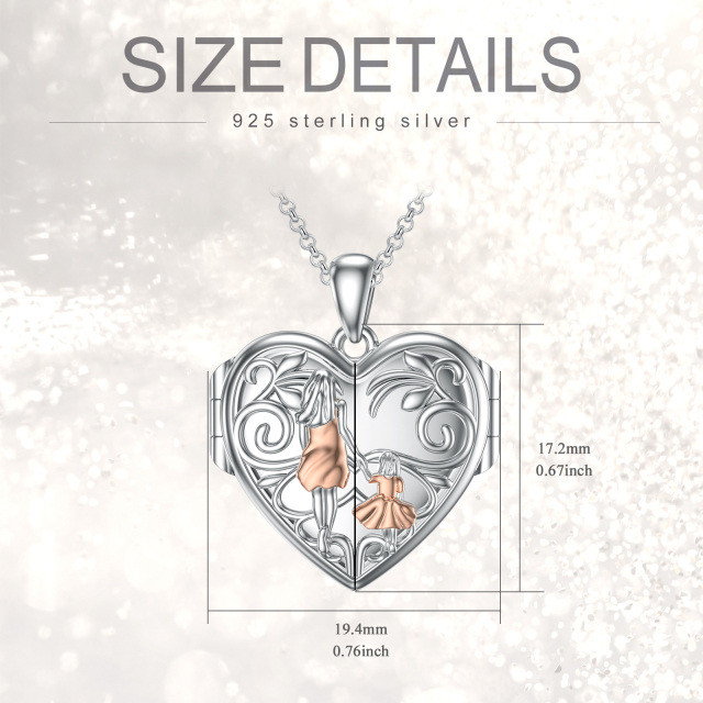 Sterling Silver Two-tone Mother & Daughter Heart Personalized Photo Locket Necklace-2