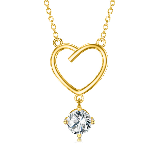 14K Gold Circular Shaped Moissanite Heart Pendant Necklace-0