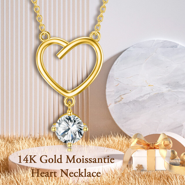 14K Gold Circular Shaped Moissanite Heart Pendant Necklace-2