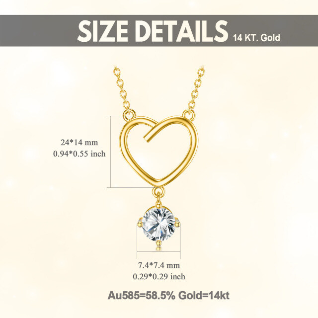 Collar de oro de 14 quilates con colgante circular en forma de corazón de moissanita-4