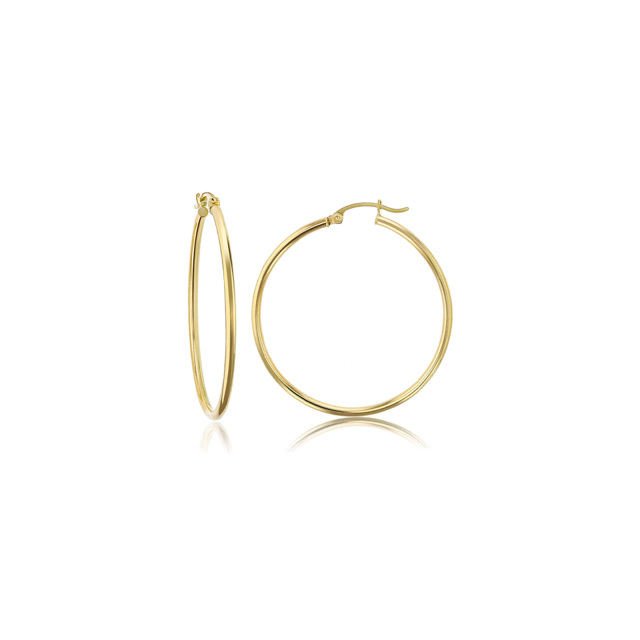 14K Gold Round Hoop Earrings-0