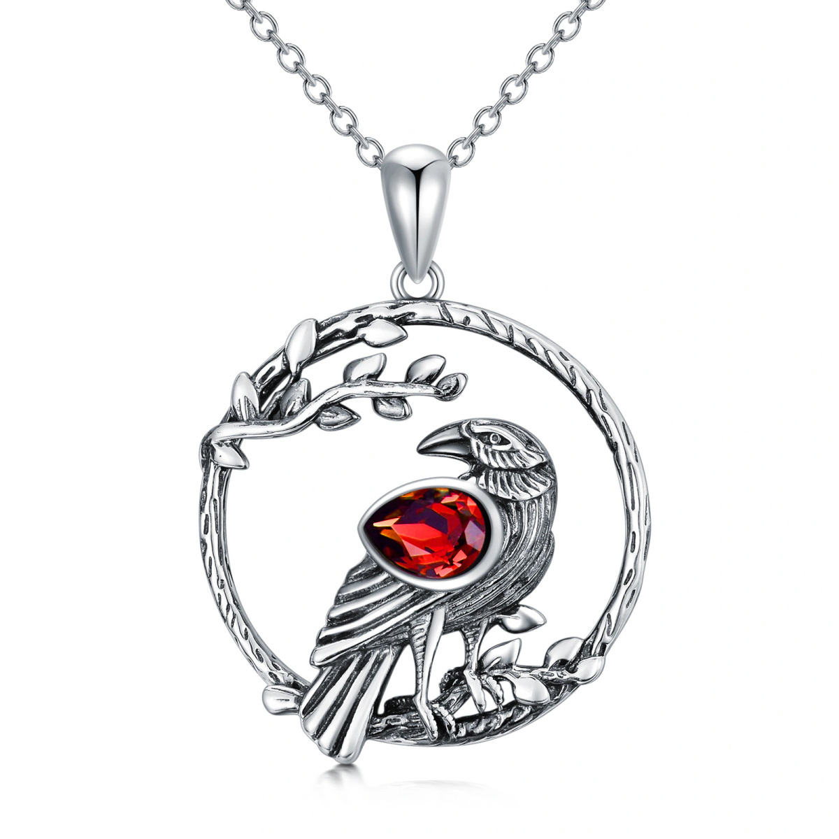 Sterling Silver Crystal Raven Pendant Necklace-1