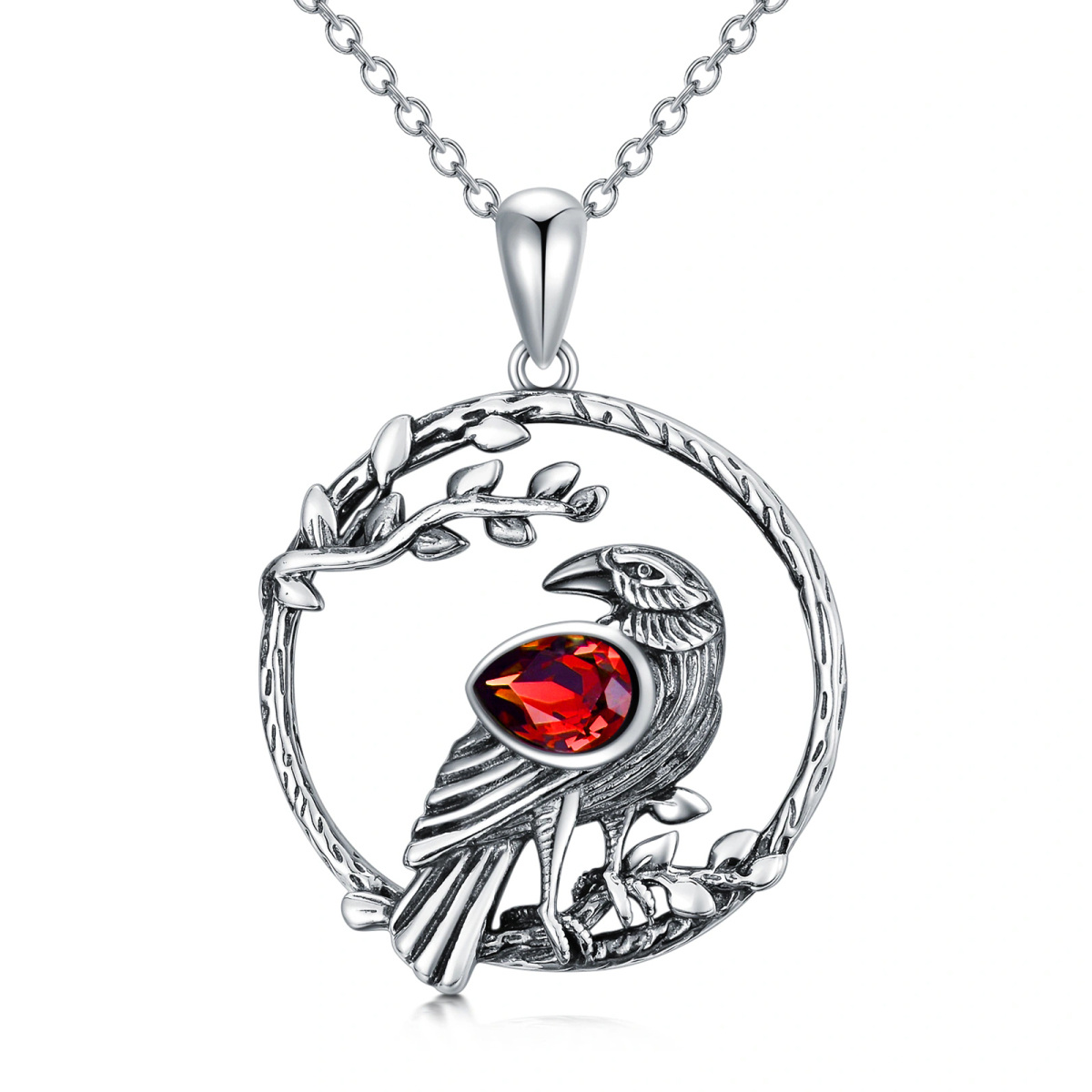 Collier pendentif corbeau en cristal en argent sterling-1