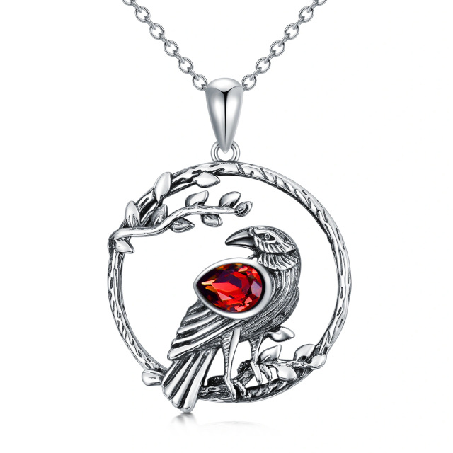 Collier pendentif corbeau en cristal en argent sterling-0