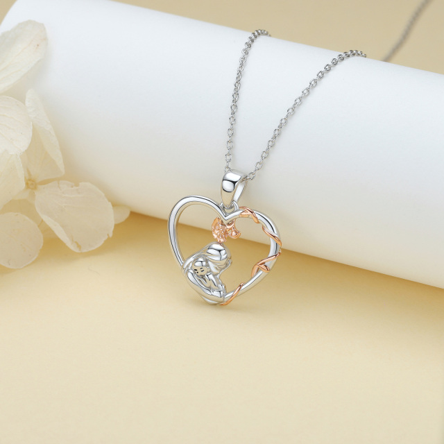 Sterling Silver Two-tone Rose Mother Heart Pendant Necklace-3