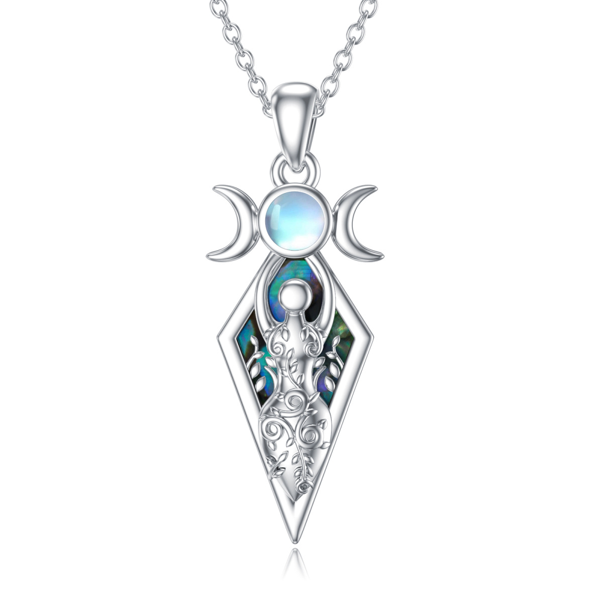 Collier en argent sterling avec abalone, coquillage et pierre de lune, triple pendentif dé-1