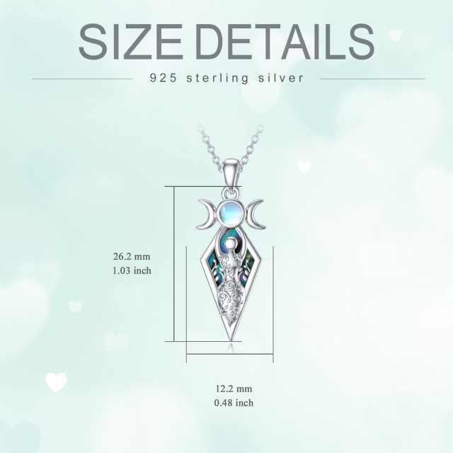 Sterling Silver Abalone Shellfish & Moonstone Triple Moon Goddess Pendant Necklace-4