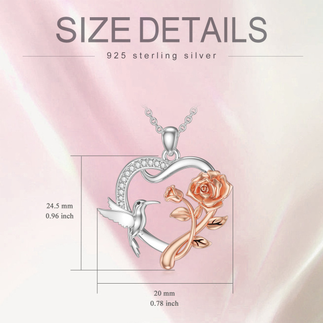 Collier en argent sterling avec pendentif colibri, rose et coeur en zircon cubique de form-5