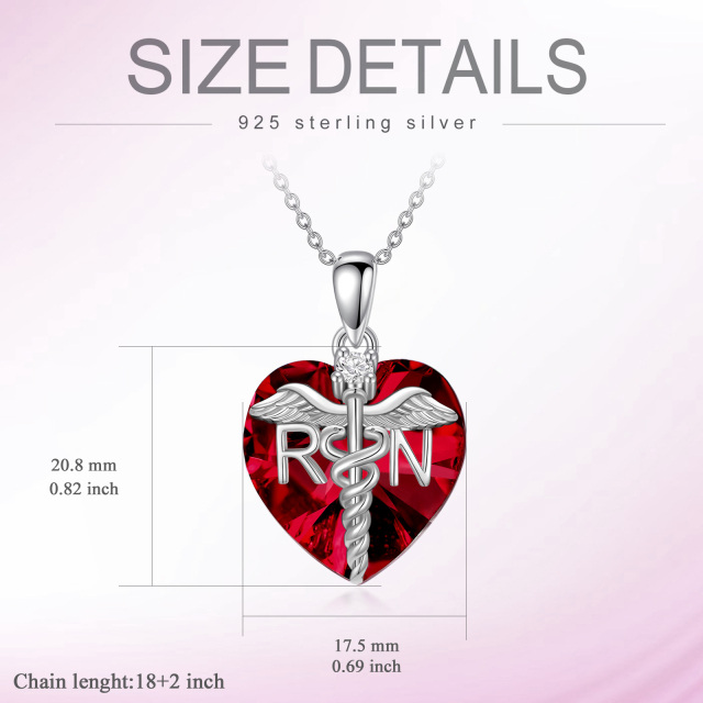 Sterling Silver Heart Crystal Pendant Necklace-5