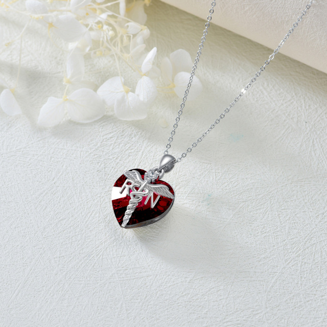 Sterling Silver Heart Crystal Pendant Necklace-4