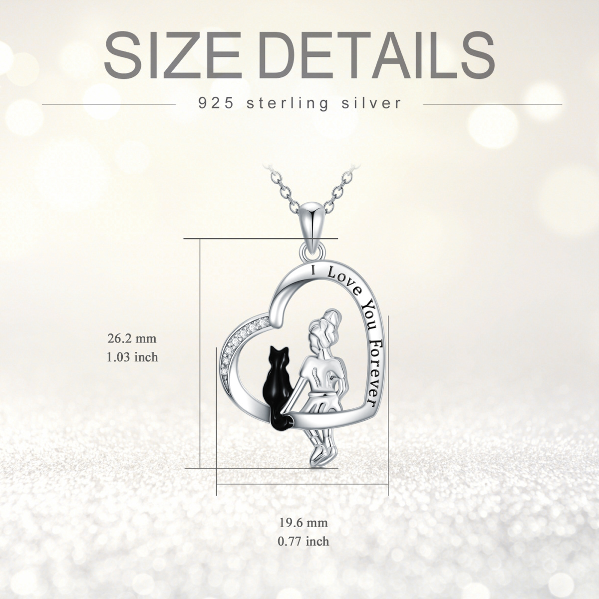 Sterling Silber zweifarbig Cubic Zirkonia Katze & Herz Anhänger Halskette mit eingravierte-6