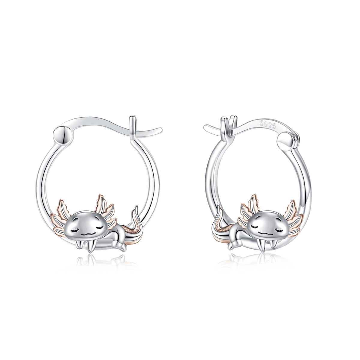 Sterling Silver Two-tone Axolotl Hoop Earrings-1