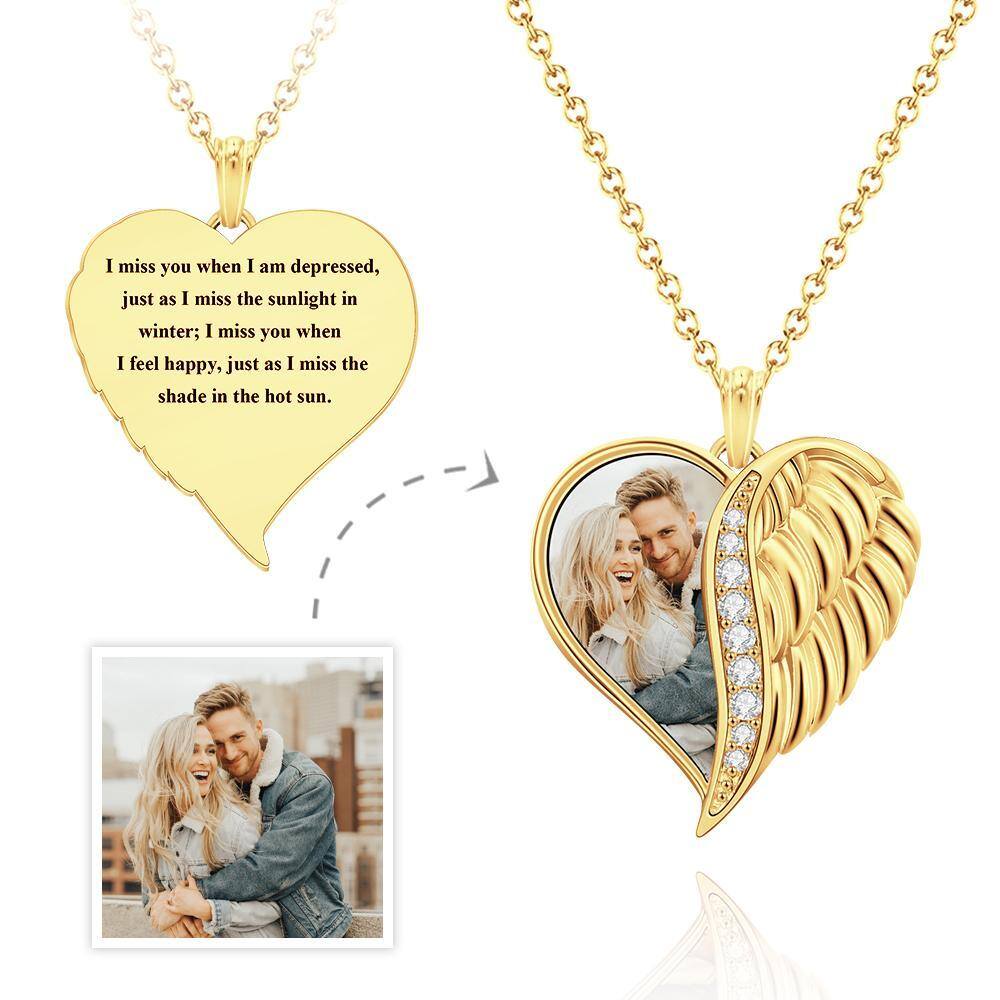 Sterling Silver with Yellow Gold Plated Circular Shaped Cubic Zirconia Angel Wings Pendant Necklace-1