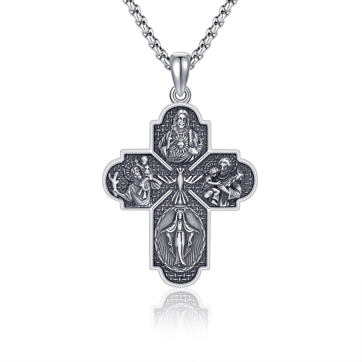 Sterling Silber Kreuz & Saint Christopher Anhänger Halskette-1