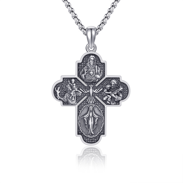 Sterling Silber Kreuz & Saint Christopher Anhänger Halskette-0