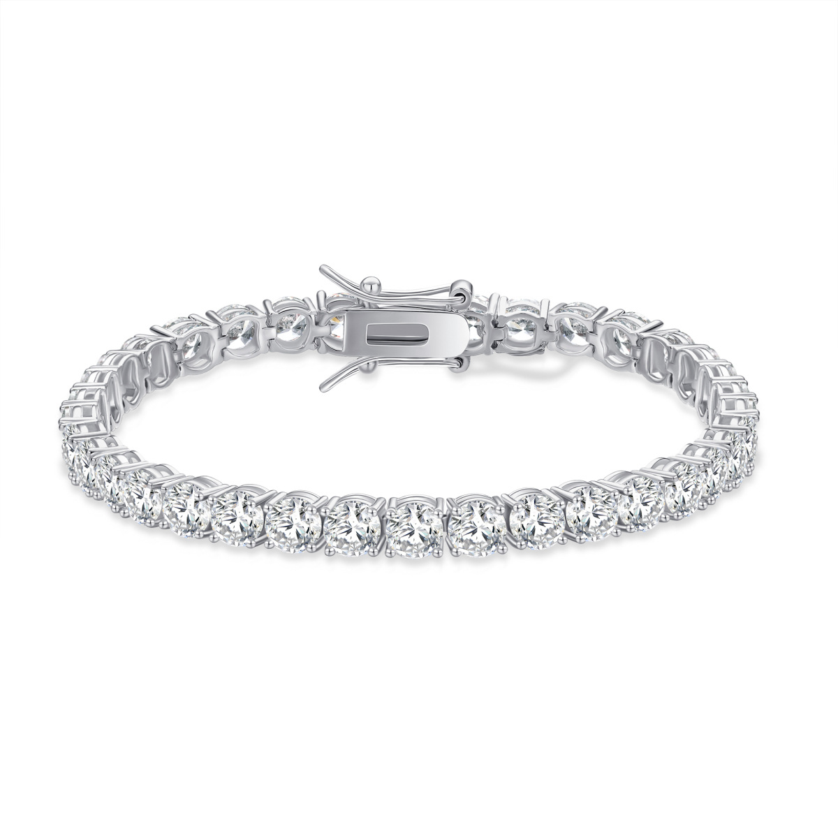 Sterling Silver Cubic Zirconia Tennis Chain Bracelet Bangle-1
