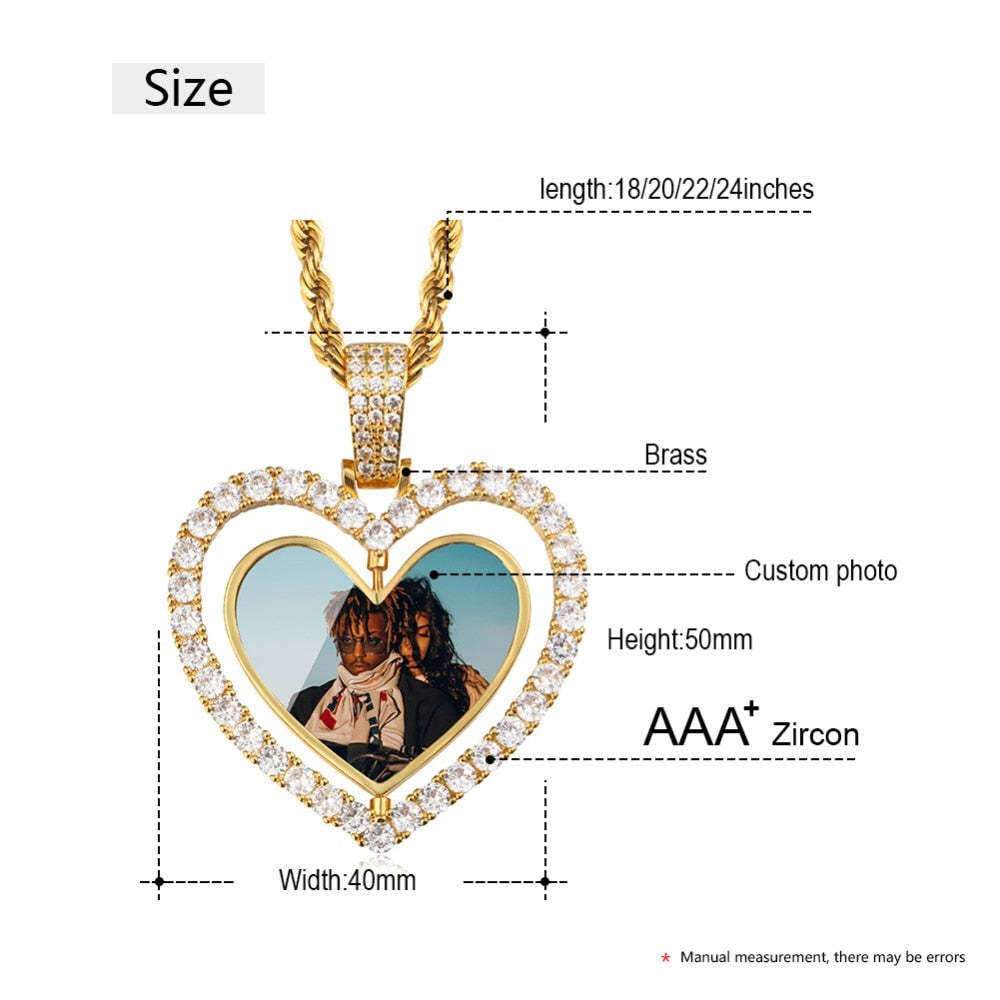 Sterling Silver Circular Shaped Cubic Zirconia Personalized Photo & Heart Pendant Necklace-4