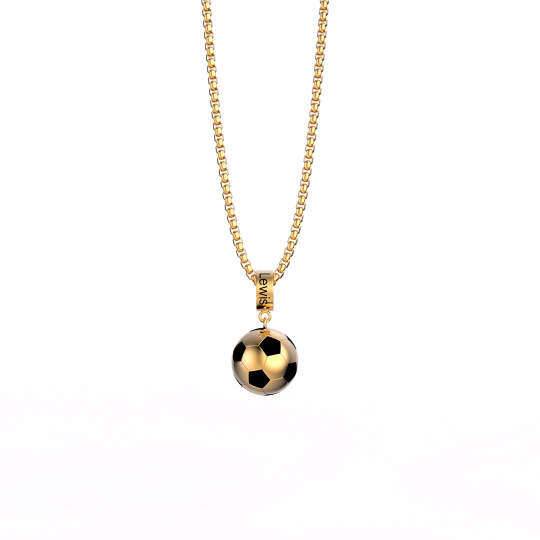 Collana in argento sterling con incisione personalizzata e ciondolo da calcio placcato oro giallo per uomo