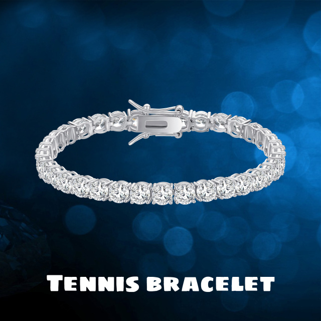 Sterling Silver Cubic Zirconia Tennis Chain Bracelet Bangle-6