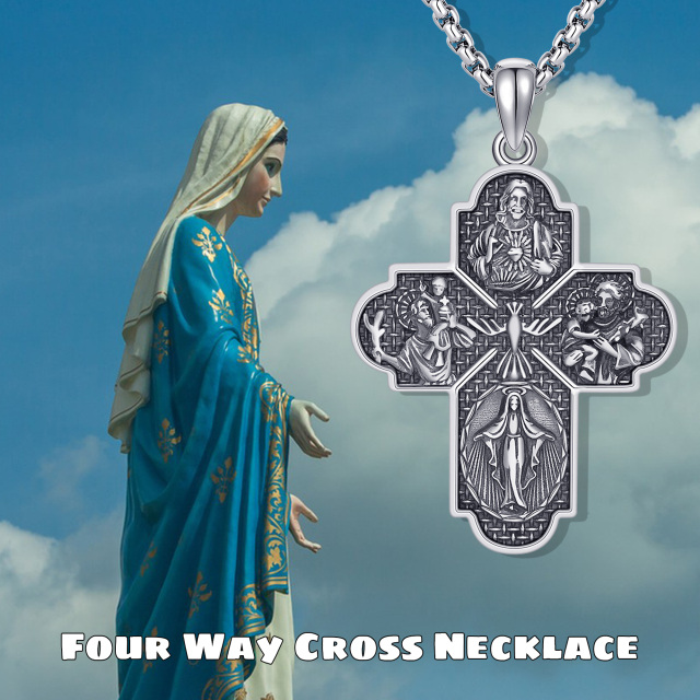Sterling Silber Kreuz & Saint Christopher Anhänger Halskette-4