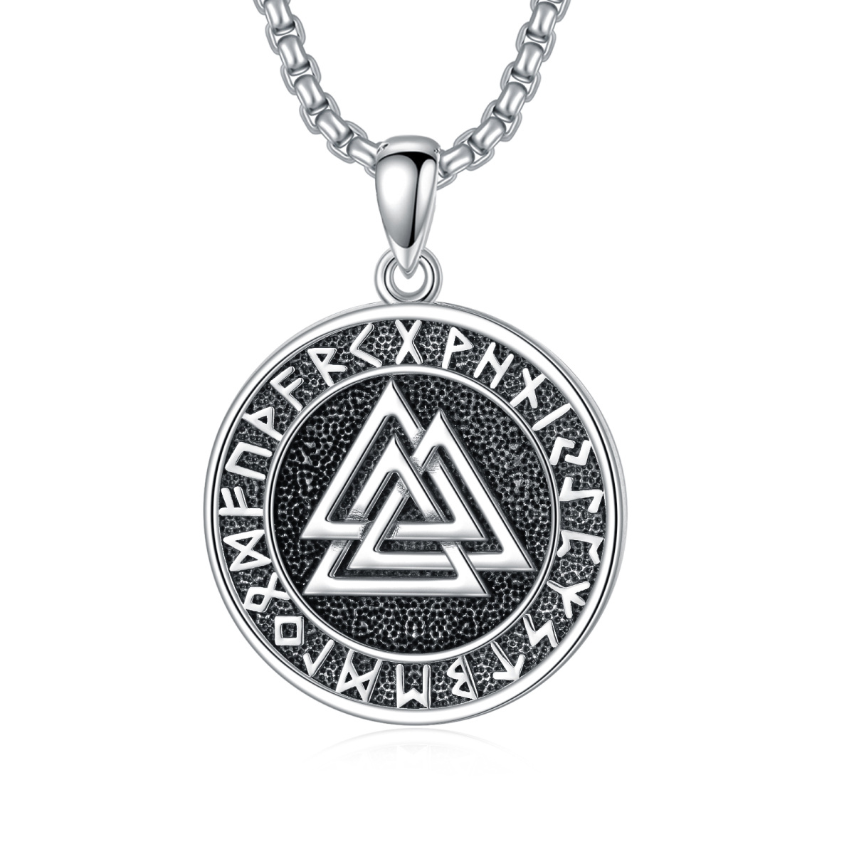 Sterling Silver Triangle & Viking Rune Pendant Necklace for Men-1