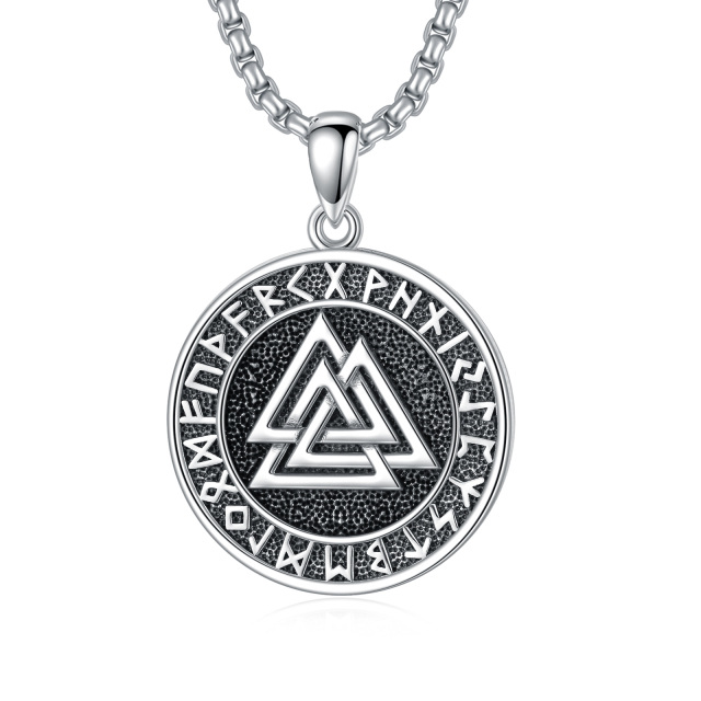 Sterling Silver Triangle & Viking Rune Pendant Necklace for Men-0