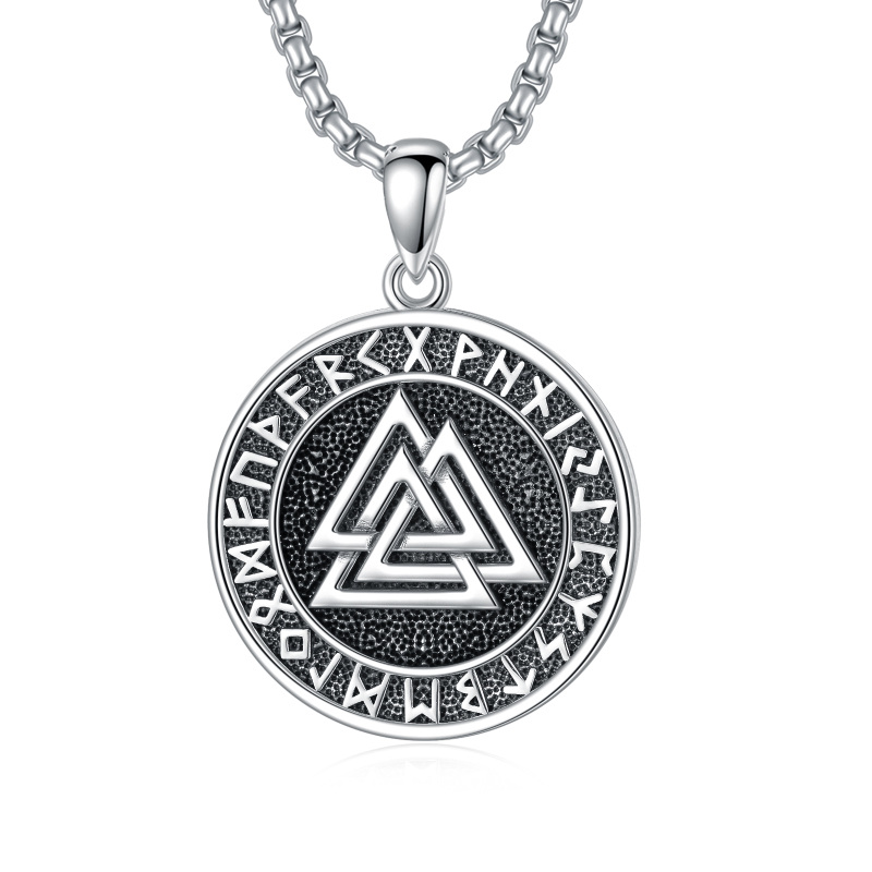 Sterling Silver Triangle & Viking Rune Pendant Necklace for Men