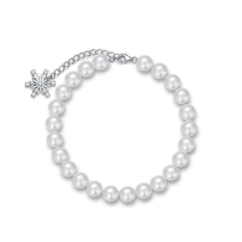 Sterling Silver Round Pearl Round Metal Beads Bracelet