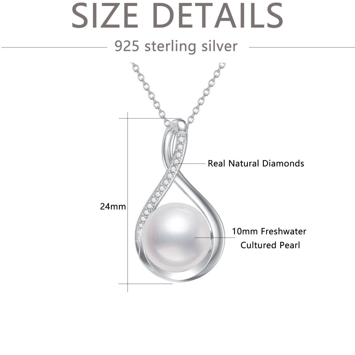 Collar de plata de ley con perla redonda y símbolo del infinito-5